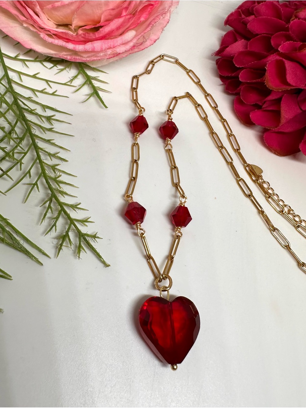 NEW⚜️Handmade Red Crystal Heart Charm Necklace - Picture 4 of 6